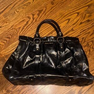 Miu Miu Zaffiro Black Leather Vitello Lux Large Shopping Bag